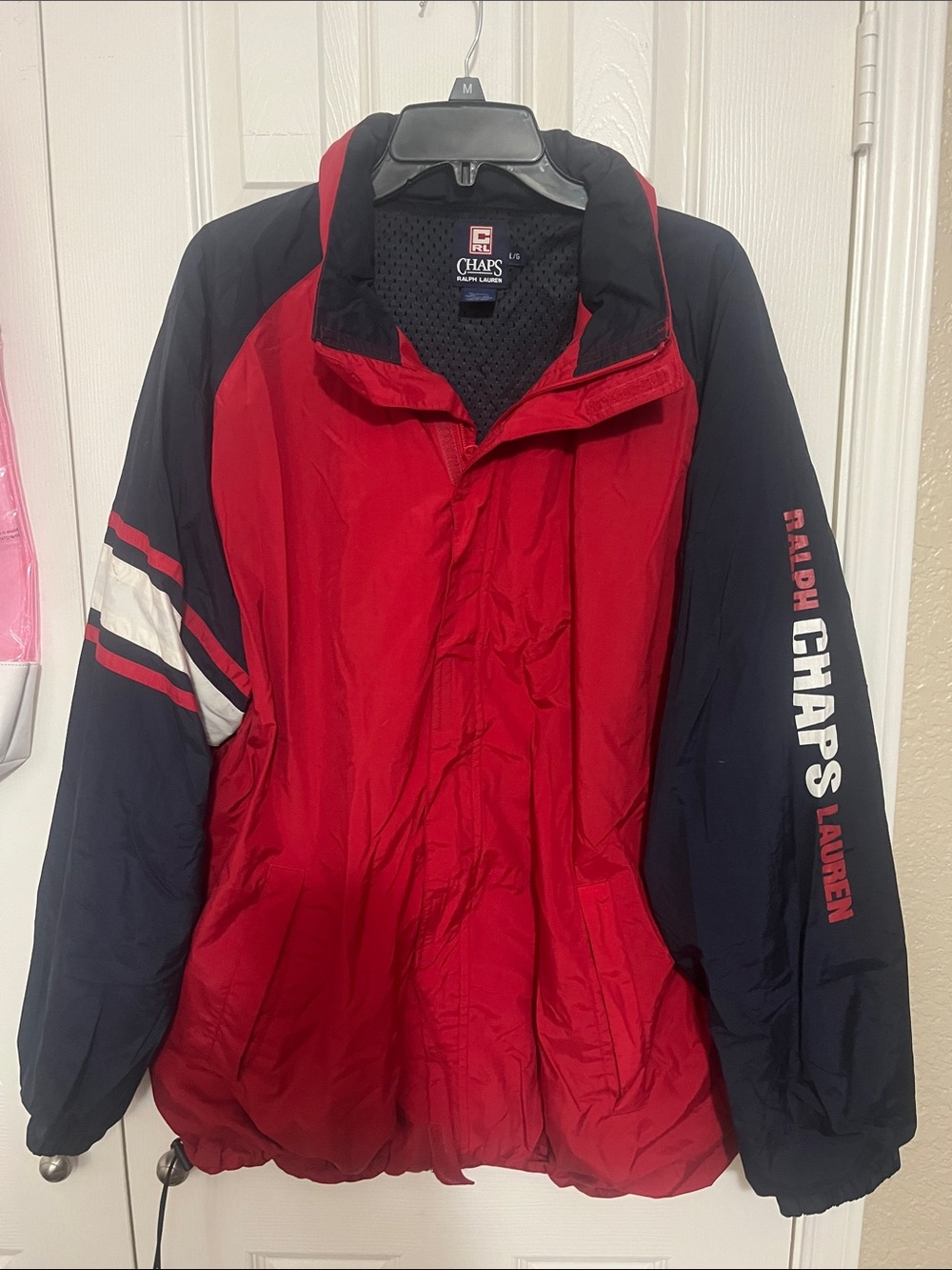 Chaps Red and Navy Colorblock Windbreaker Jacket
